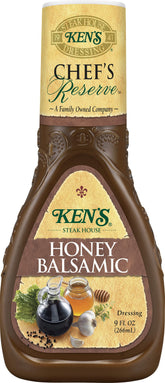 Ken's Steak House Chef's Reserve Honey Balsamic Dressing bottle ready for salads.