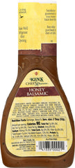 Ken's Steak House Honey Balsamic Dressing label close-up highlighting gluten-free versatility for meals.