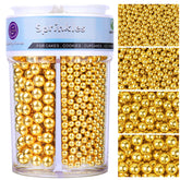 Kercky Deluxe Gold Pearl Sprinkles, four sizes in one jar, ideal for elegant cake decoration.