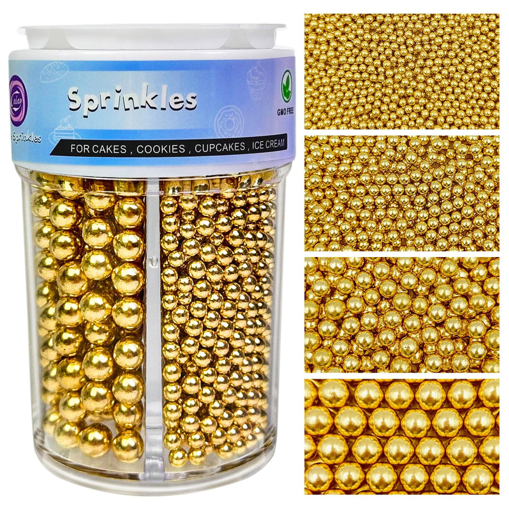 Kercky Gold Sprinkles four sizes offer versatile cake decorating with luxe pearl texture