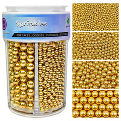 Kercky Gold Sprinkles four sizes offer versatile cake decorating with luxe pearl texture