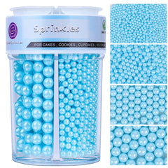 Kercky light blue sugar pearls for precise cake decorating and elegant desserts.