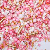 Kercky Valentines Sprinkles bottle front for cake decoration with pink and gold tones for wedding-ready desserts