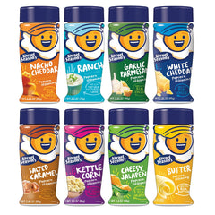 Kernel Season's variety-pack shakers on shelf for easy flavor variety during movie night.
