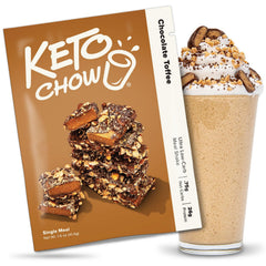 Keto Chow Chocolate Toffee packaging front for convenient keto meal replacement