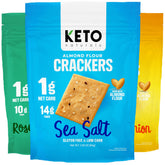 Keto Naturals Keto Crackers sea salt crackers highlighting low-carb snacking.