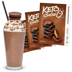 Keto Chow Chocolate Peanut Butter shake in a shaker for quick keto meals.