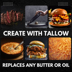Ketostat beef tallow cooking hero adds rich flavor to dishes.