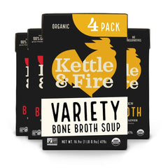 Kettle and Fire bone broth bottle shows rich flavor and collagen support for meals.
