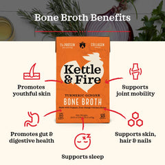 Kettle & Fire bone broth ingredients display real bones and organic produce for nourishing meals.