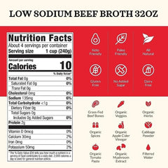 Kettle & Fire beef broth low-sodium label detail highlights premium ingredients.