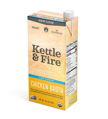 Kettle and Fire chicken broth 32oz packaging shows clean ingredients for pantry use
