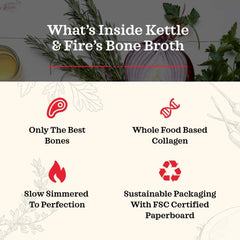 Kettle & Fire broth label close-up signaling quality and clarity.