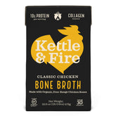 Kettle & Fire chicken bone broth bottle label closeup highlighting premium ingredients.