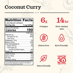 Kettle and Fire coconut curry chicken bone broth pour into bowl demonstrates ready-to-heat convenience for quick meals.