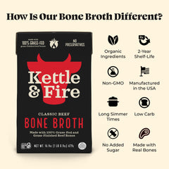 Kettle and Fire bone broth on a kitchen shelf ready for daily meals.
