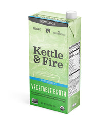 Kettle & Fire Organic Vegetable Broth low-sodium bottle adds flavor to soups.