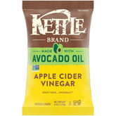 Kettle Brand avocado oil apple cider vinegar chips in bag, tangy bite, gluten-free snack.