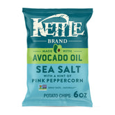 Kettle Brand avocado oil chips in bag with sea salt and pink peppercorn for snacking