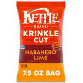 Kettle Brand Habanero Lime krinkle-cut chips show bold ridges for extra crunch.