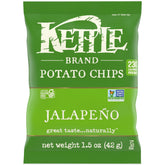 Kettle Brand Jalapeno chip close-up showing crisp texture and bold flavor.