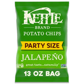 Kettle Brand Jalapeno Chips bag highlighting bold jalapeño flavor for parties.