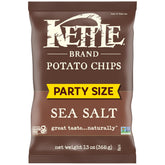 Kettle Brand Sea Salt potato chips in bag, ideal for gatherings.