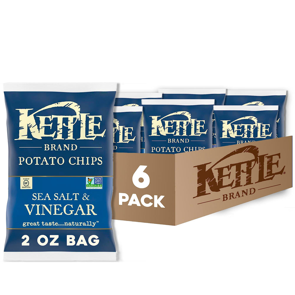 Kettle Brand Salt & Vinegar 2oz bag in a six-pack for on-the-go snacking