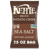 Kettle Brand Sea Salt Chips in bag, ideal pantry snack with bold crunch.