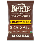 Kettle Brand Sea Salt Potato Chips pack close-up, crave-worthy crunch.
