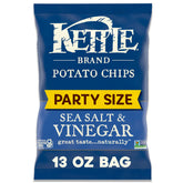 Kettle Brand Sea Salt & Vinegar chips in bag, crisp and savory for gatherings.