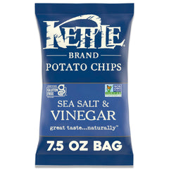 Kettle Brand Sea Salt and Vinegar bag on pantry shelf for quick snacking