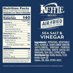 Kettle Brand sea salt vinegar chips in bag highlight bold, zesty flavor.