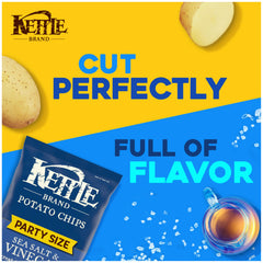 Close-up of Kettle Brand Sea Salt & Vinegar crisps showing bold tang and crunch.