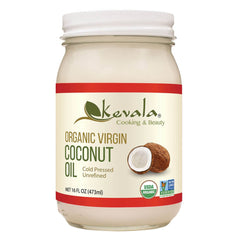 Kevala coconut oil in a glass jar for pure kitchen storage and everyday use.