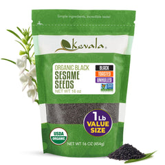 Kevala Organic Black Toasted Sesame Seeds in a resealable bag for fresh toppings.