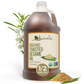 Kevala Organic Toasted Sesame Oil bottle enhances cooking with nutty aroma.