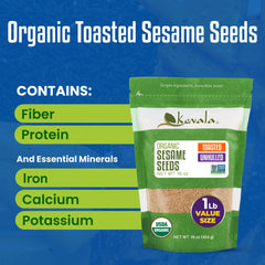 Kevala Organic toasted sesame seeds in a bowl, perfect topping for rice and desserts.