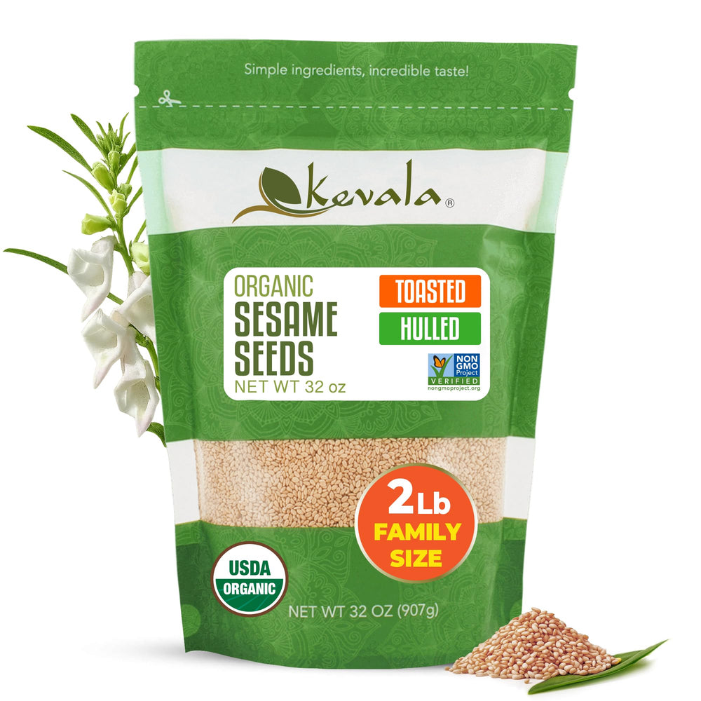 Kevala toasted sesame seeds hulled bag front: gluten-free pantry staple with rich, nutty flavor.