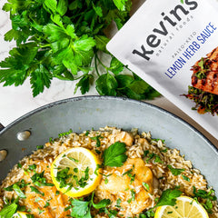 Kevin's Lemon Herb Sauce label close-up highlighting paleo and keto certifications