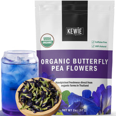 KEWIE Signature butterfly pea tea pack shot showing premium organic packaging