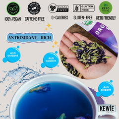 KEWIE Signature hot brew in cup reveals vivid blue infusion