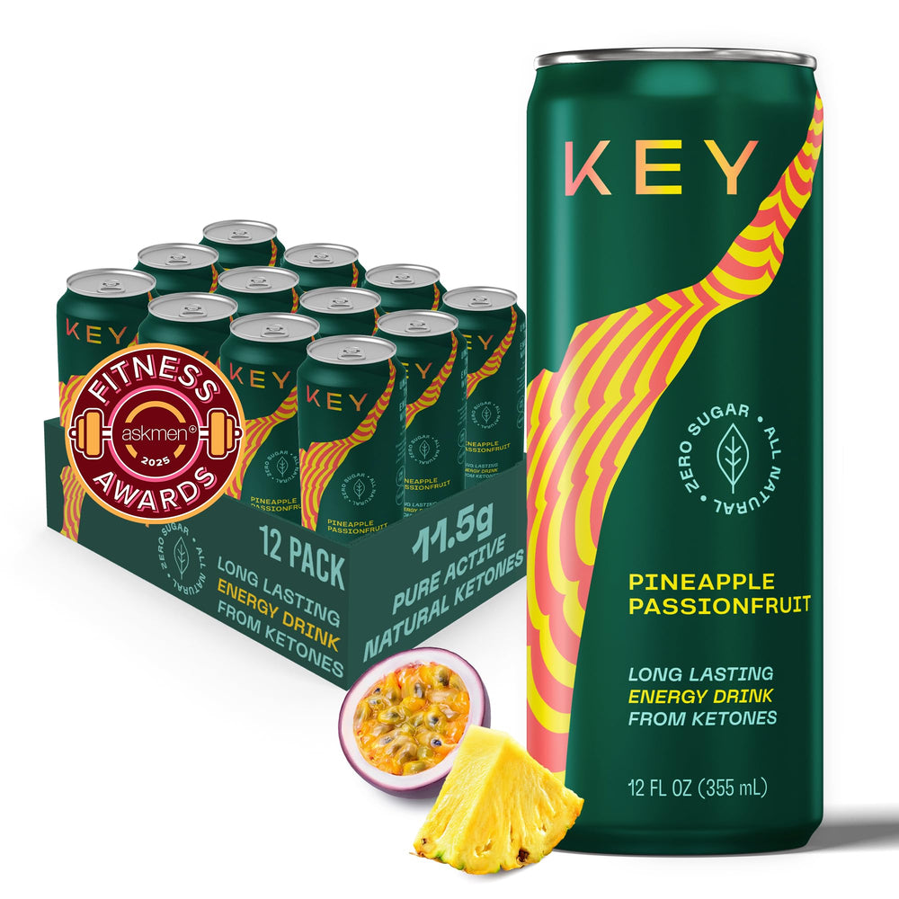 KEY Ketone Drink can front with sleek design signaling sustained energy