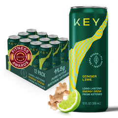 KEY Ketone Drink can with ginger lime flavor for steady energy