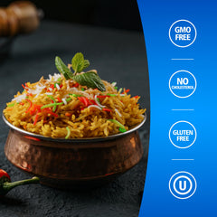 Khazana Basmati Rice cooking in a pot to fluffy grains
