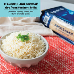 Khazana cooked basmati rice serving in a bowl, showcasing airy texture.