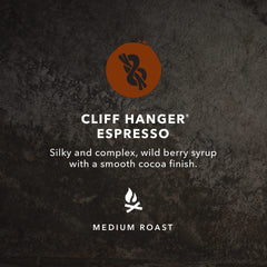 Kicking Horse Cliff Hanger espresso organic label close-up, ideal for eco-conscious coffee lovers.