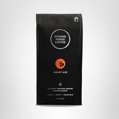Kicking Horse Smart Ass brew-ready ground coffee ideal for drip, French press, or pour-over.