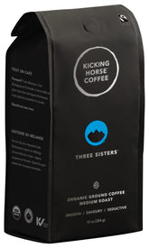 Kicking Horse Three Sisters ground coffee in a 6-pack for everyday brewing.