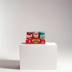 Kidsmania mini soda can fizzy candy pack shows three packs, easy gifting